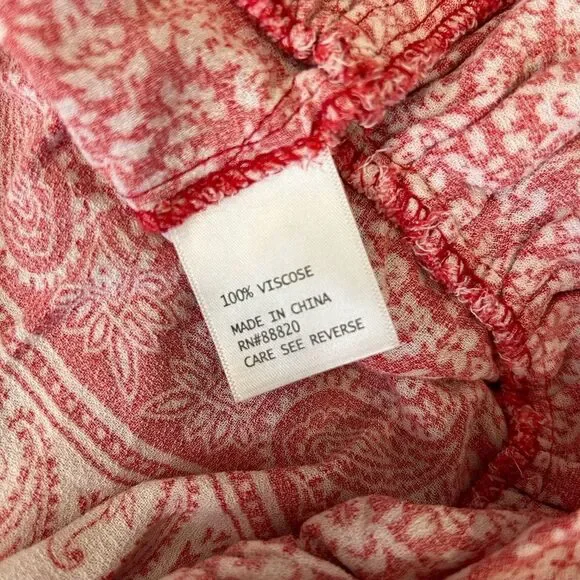 Ava Christine Red White Paisley Floral Ruffle Hem Sleeveless Blouse sz XS - Picture 6 of 9